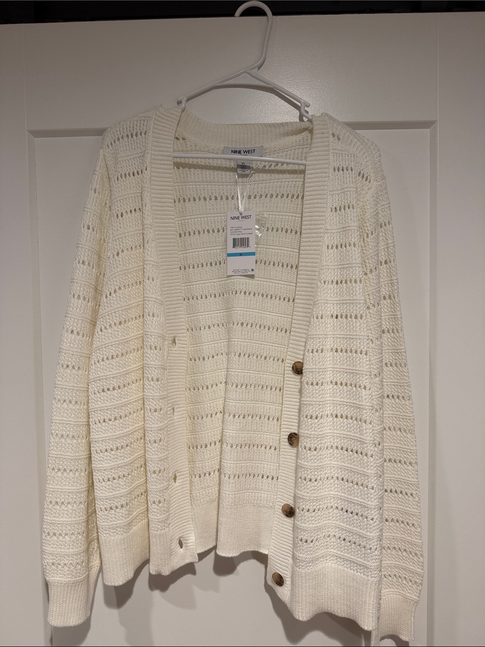 Nine West Cream Open-Knit Button Front Cardigan